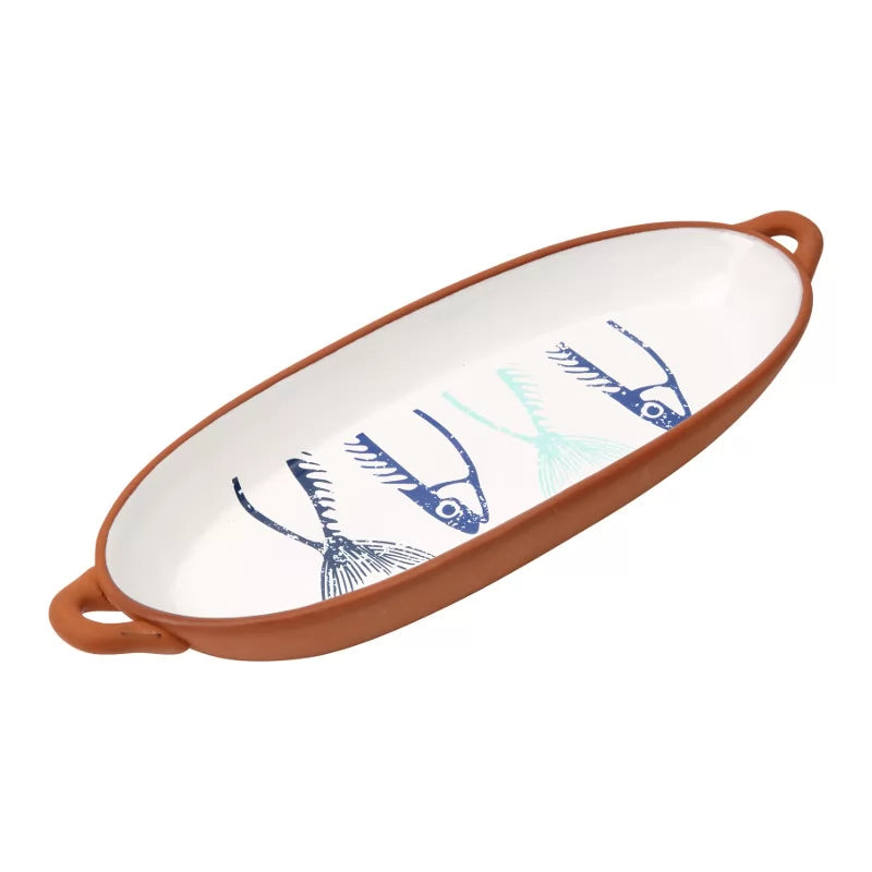 Dexam Terracotta Oval Blue Fish Baking Dish