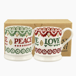 Emma Bridgewater Christmas Joy Set Of 2 1/2 Pint Mugs Boxed