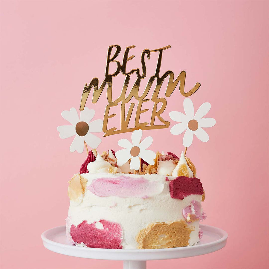 Hootyballoo Gold 'Best Mum Ever' Cake Topper Set