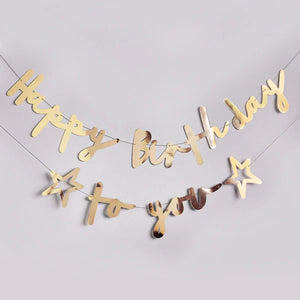 Hootyballoo Gold Happy Birthday Banner