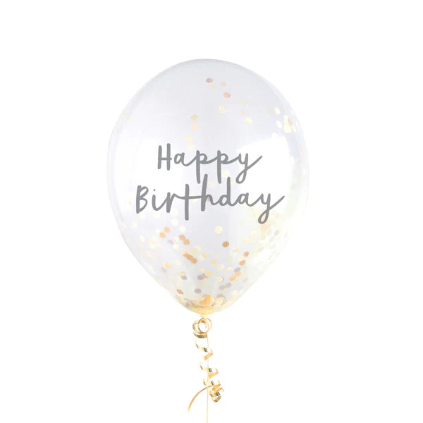 Hootyballoo Happy Birthday Gold Confetti Balloons