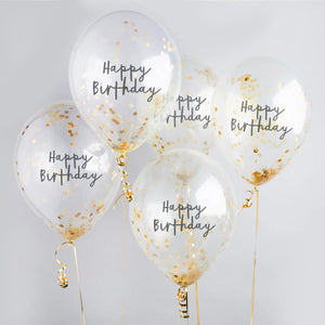 Hootyballoo Happy Birthday Gold Confetti Balloons