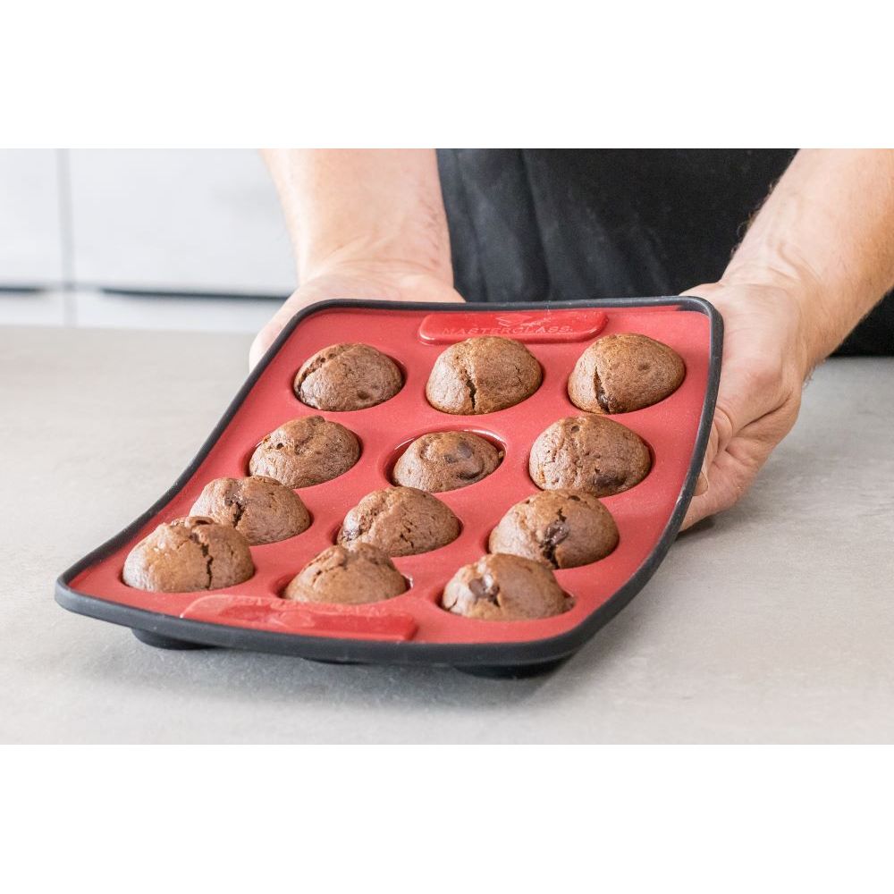 MasterClass Smart Silicone Mini Muffin Tray with 12 Holes, Oven Safe LFGB  Grade Silicone, 29 x 20 cm, Red/Black