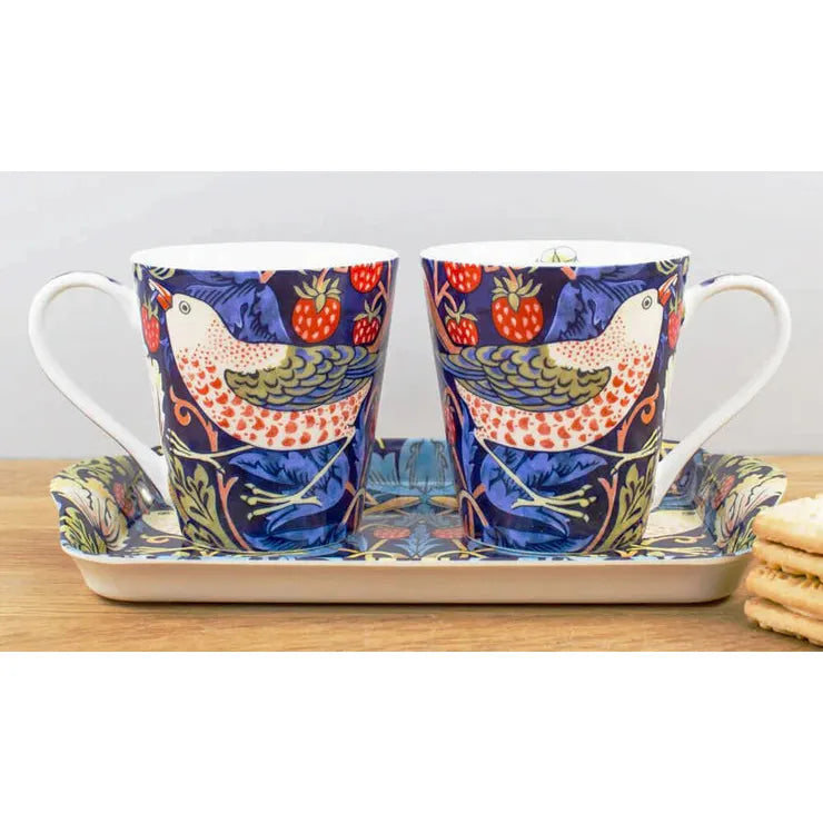 Spode, William Morris& Co Strawberry Thief Blue- Mug & Tray Set