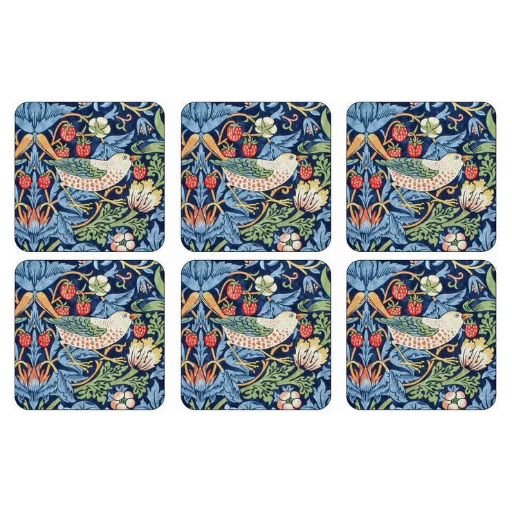 Spode, William Morris & Co Set of Strawberry Thief Coasters -Blue