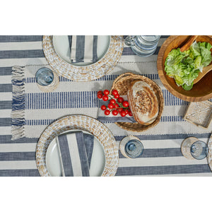 Walton & Co Flint Blue Wide Stripe Tablecloth - All Sizes