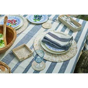 Walton & Co Flint Blue Wide Stripe Tablecloth - All Sizes