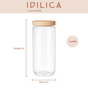 KitchenCraft Idilica 1Ltr Glass Storage Jar With Beechwood Lid