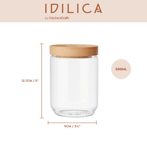 KitchenCraft Idilica 500Ml Glass Storage Jar With Beechwood Lid