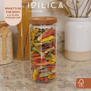 KitchenCraft Idilica 1Ltr Glass Storage Jar With Beechwood Lid