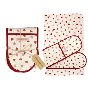 Emma Bridgewater Pink Hearts Double Oven Glove & Tea Towel Set